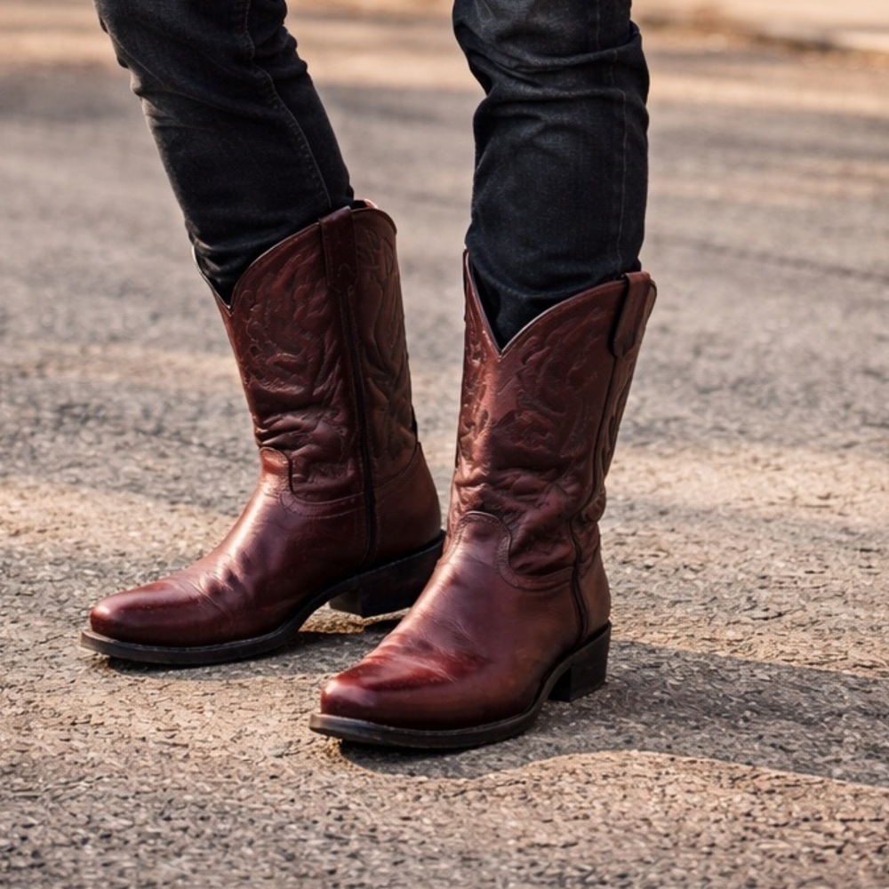 Laredo Men’s Western Cowboy Boots Burgundy Red Leather Square Toe Size 12